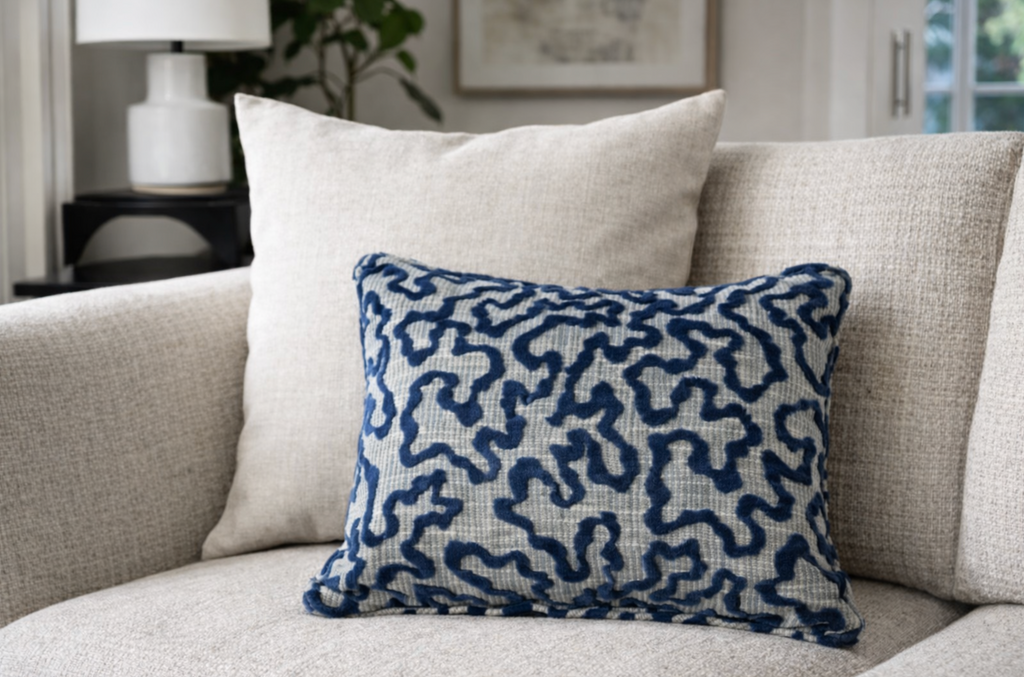Janis Velvet Pillow Cover in Blue, Schumacher Textiles