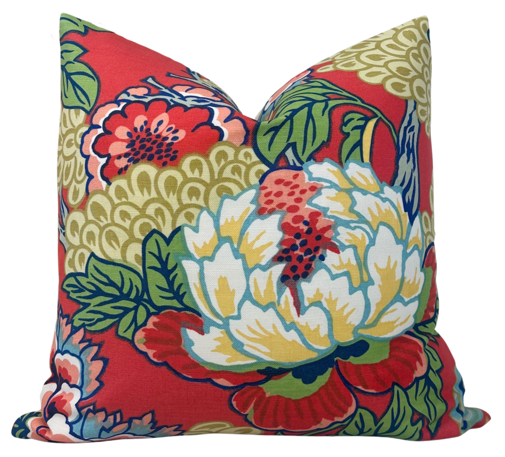 Honshu Pillow Cover in Coral and Green, Thibaut Pillows