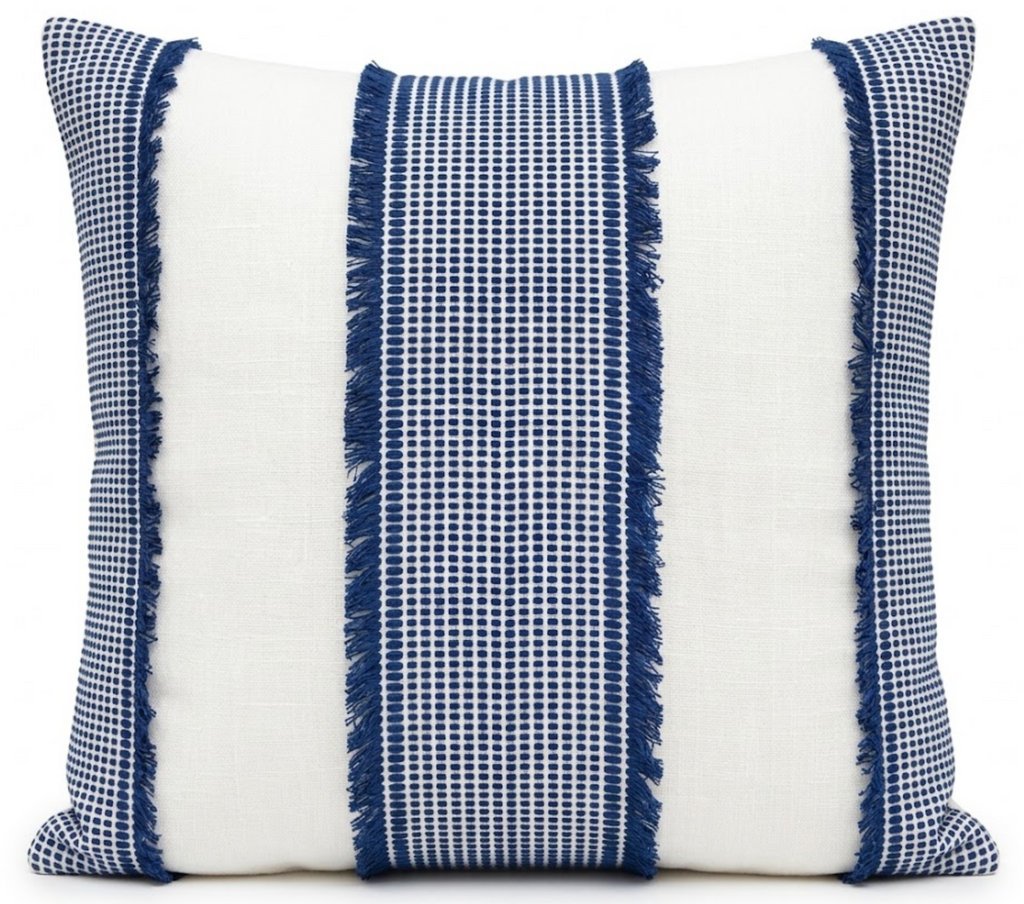 Tulum Casement Embroidered Pillow Cover in Blue, Schumacher Textiles