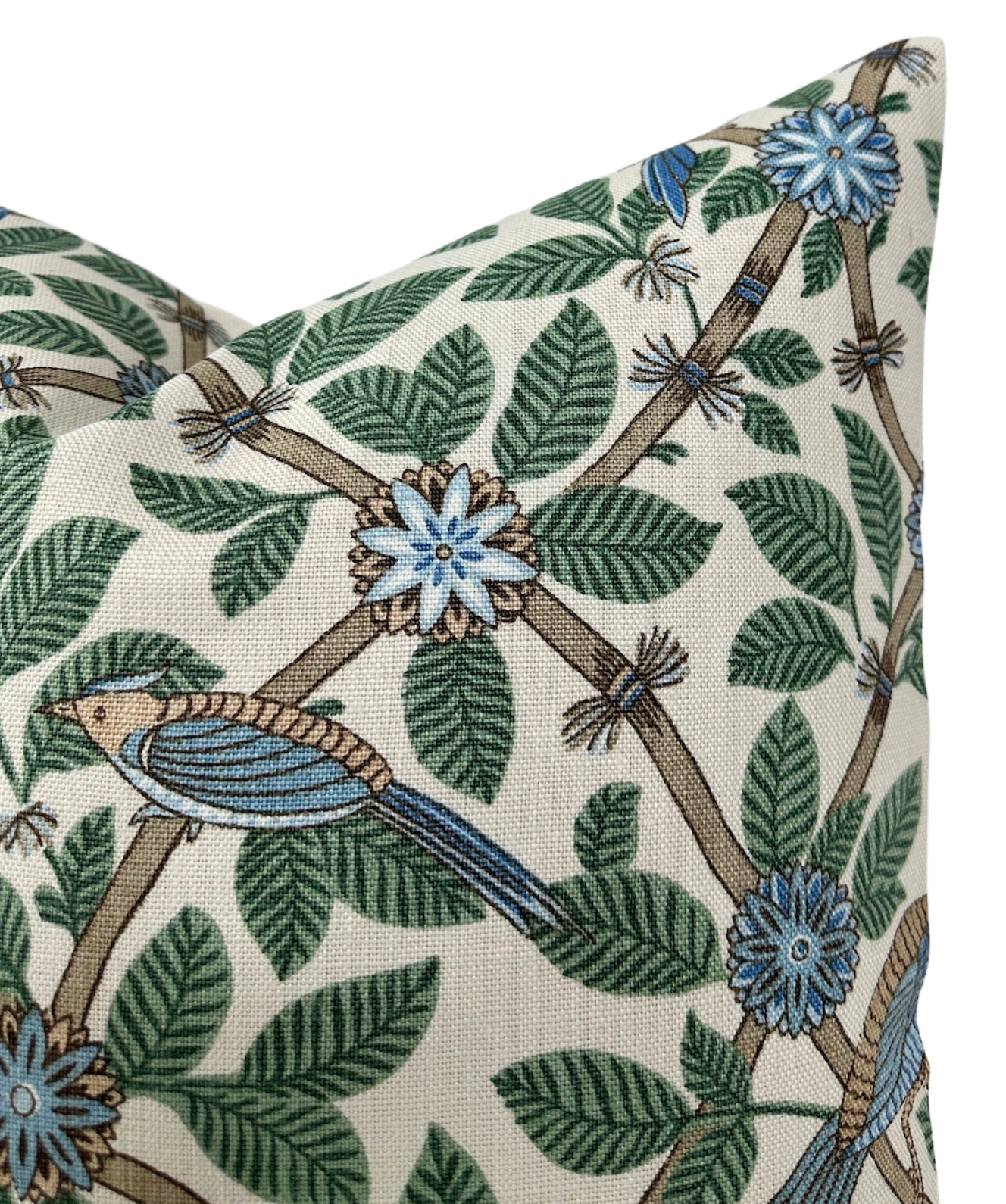 Bamboo Bird Pillow Cover in Aqua Blue