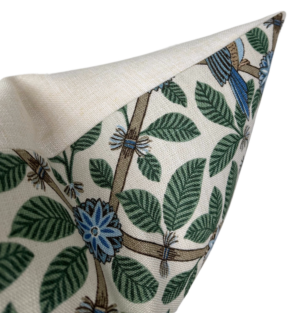 Bamboo Bird Pillow Cover in Aqua Blue