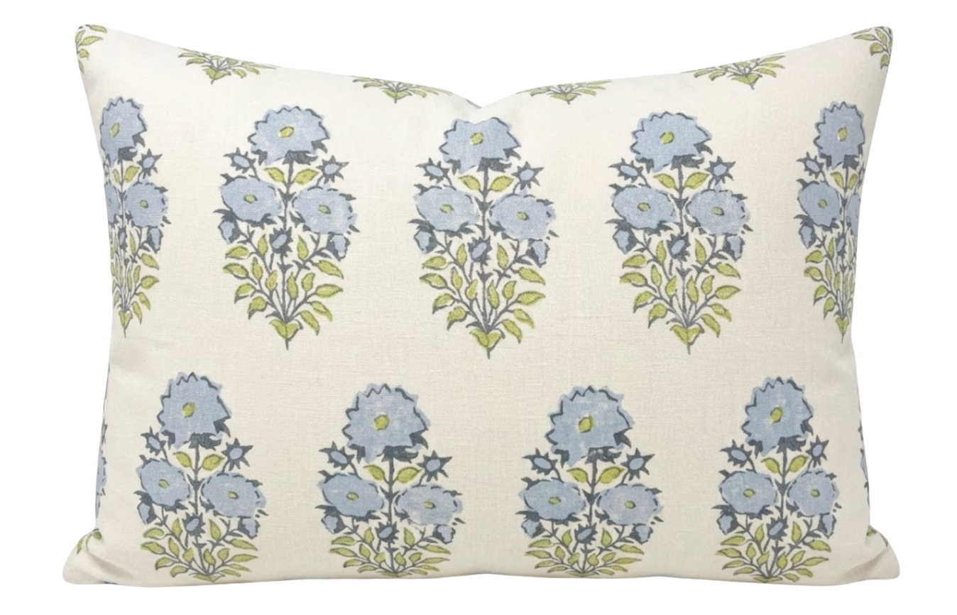 Mughal Flower Pillow Cover in Monsoon Blue, Lisa Fine Textiles