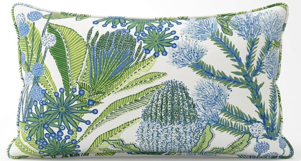Protea Performance Pillow Cover in Blue + Green, Thibaut Pillows