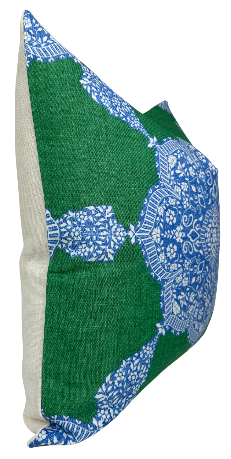 Medallion Pillow Cover in Blue and Green, Thibaut Pillows