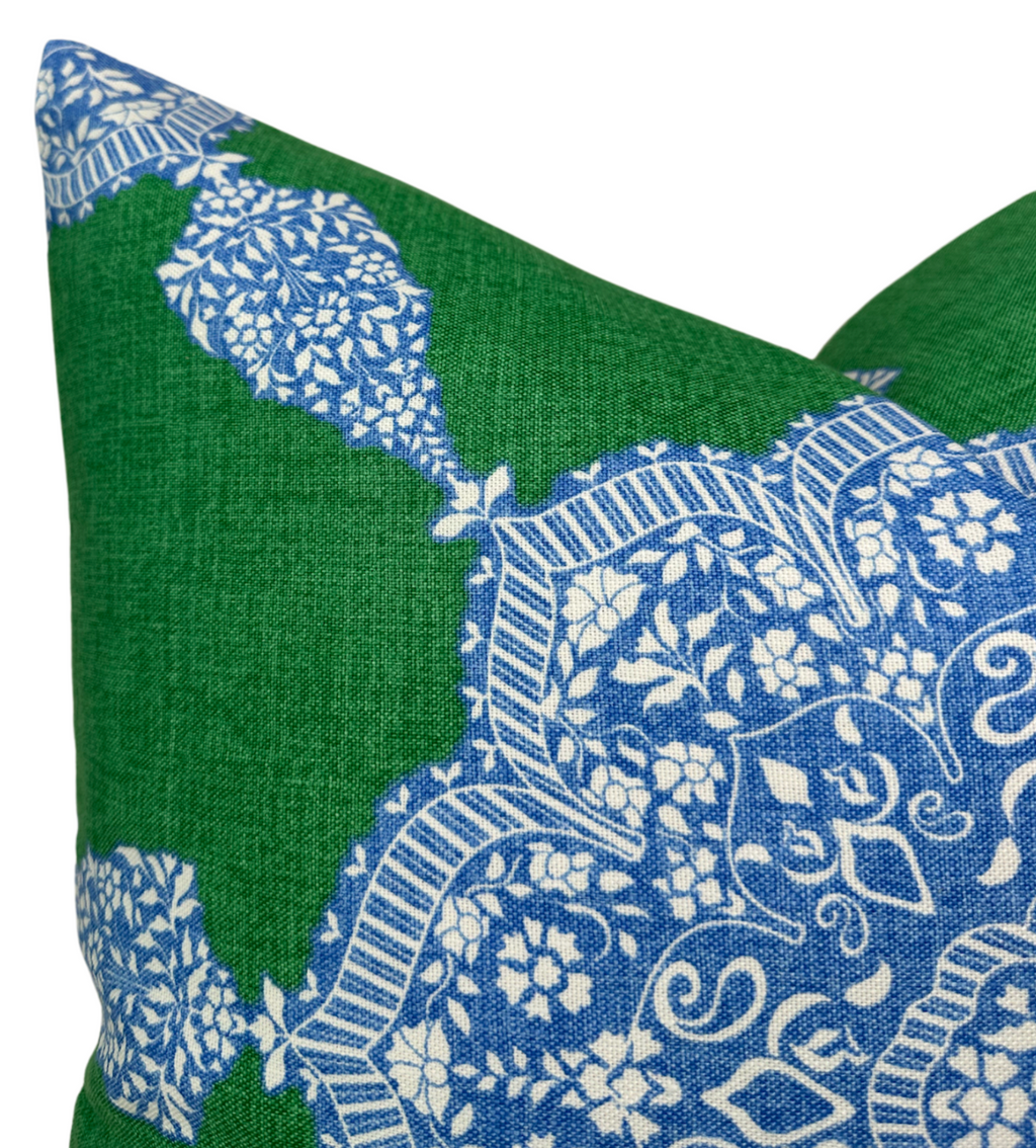 Medallion Pillow Cover in Blue and Green, Thibaut Pillows
