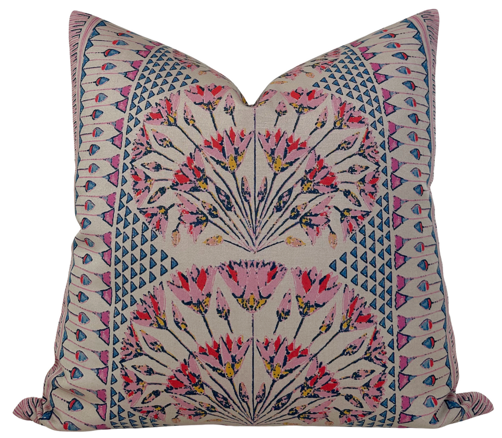 Cairo Pillow Cover in Pink and Coral, Thibaut Pillows