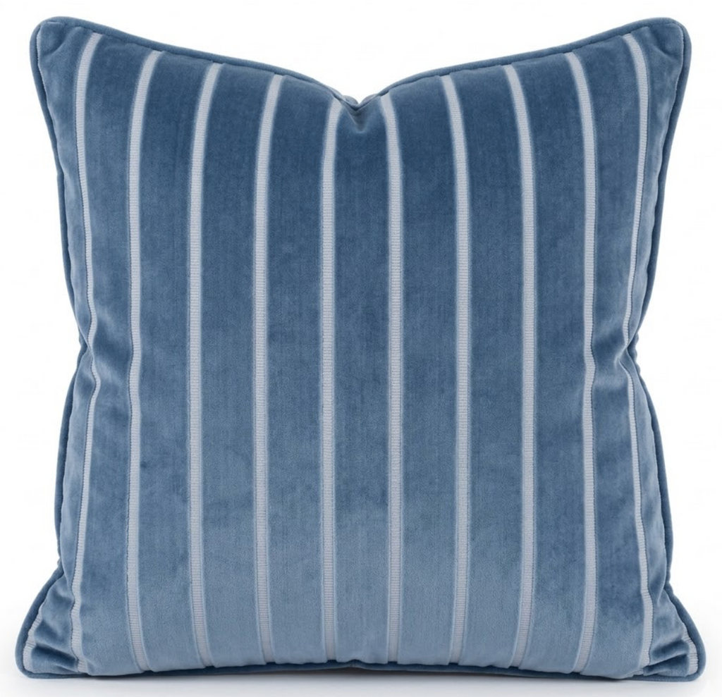 Regent Stripe Velvet Pillow Cover in Sky
