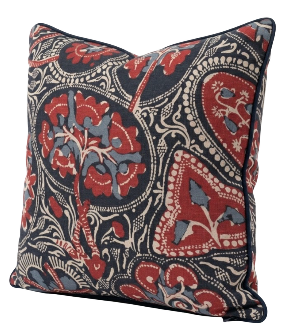 Cochin Floral Pillow Cover in Indigo/Red, Thibaut Pillows