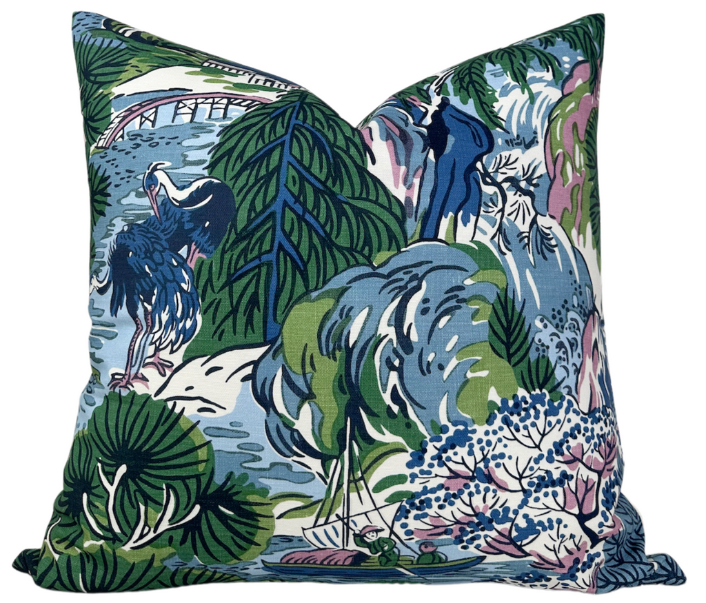 Pagoda Pillow Cover in Blue, Thibaut Pillows