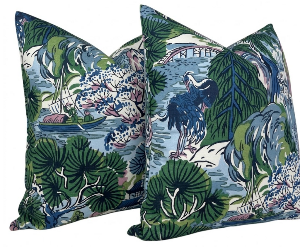 Pagoda Pillow Cover in Blue, Thibaut Pillows