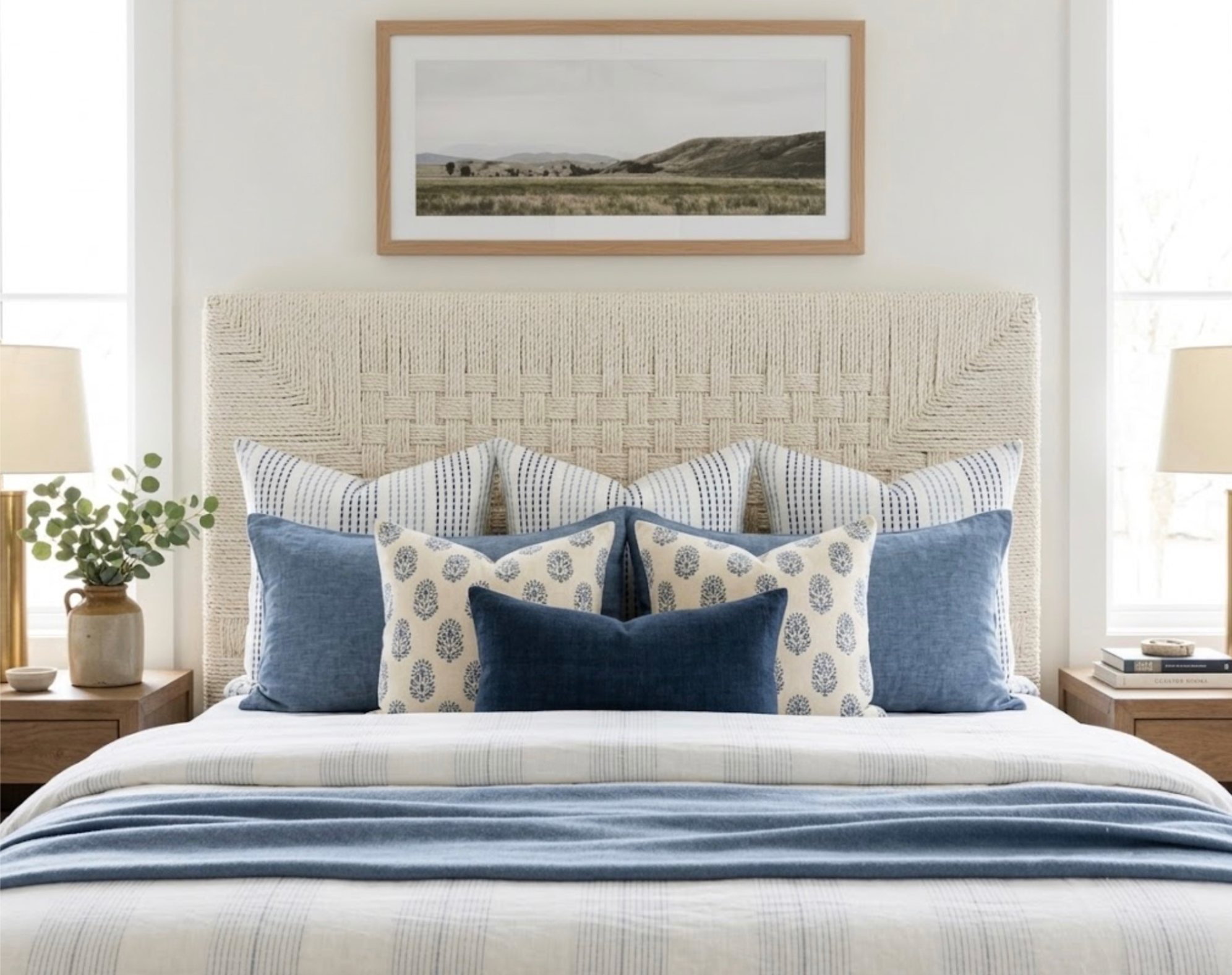 Running Stitches Pillow Cover in Blues, Schumacher Textiles