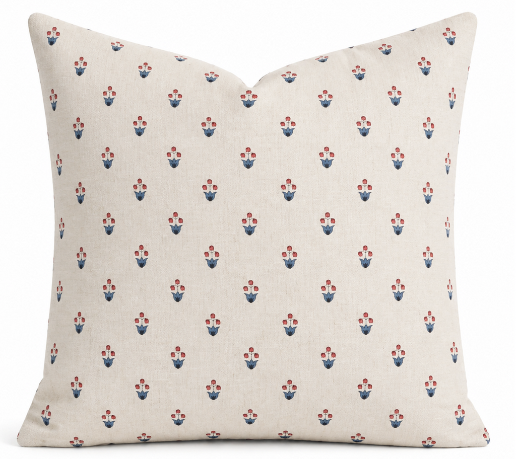 Moira Floral Pillow Cover in Red + Blue, Schumacher Textiles