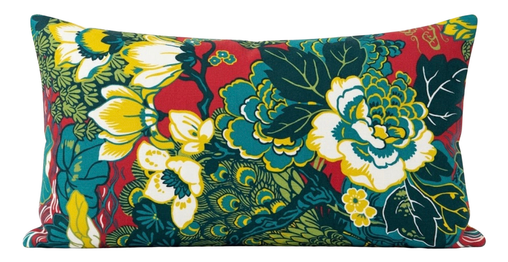 Shanghai Peacock Pillow Cover in Cerise, Schumacher Textiles