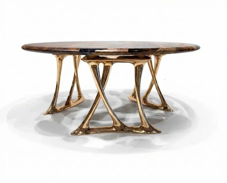 Sculptural Round Walnut Dining Table