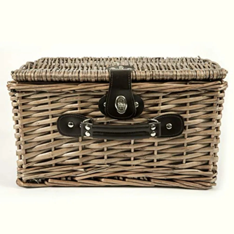 Catalina Picnic Basket for 2 Classic Deluxe English Handwoven Wicker Basket with Genuine Leather Accents and Full Service for T