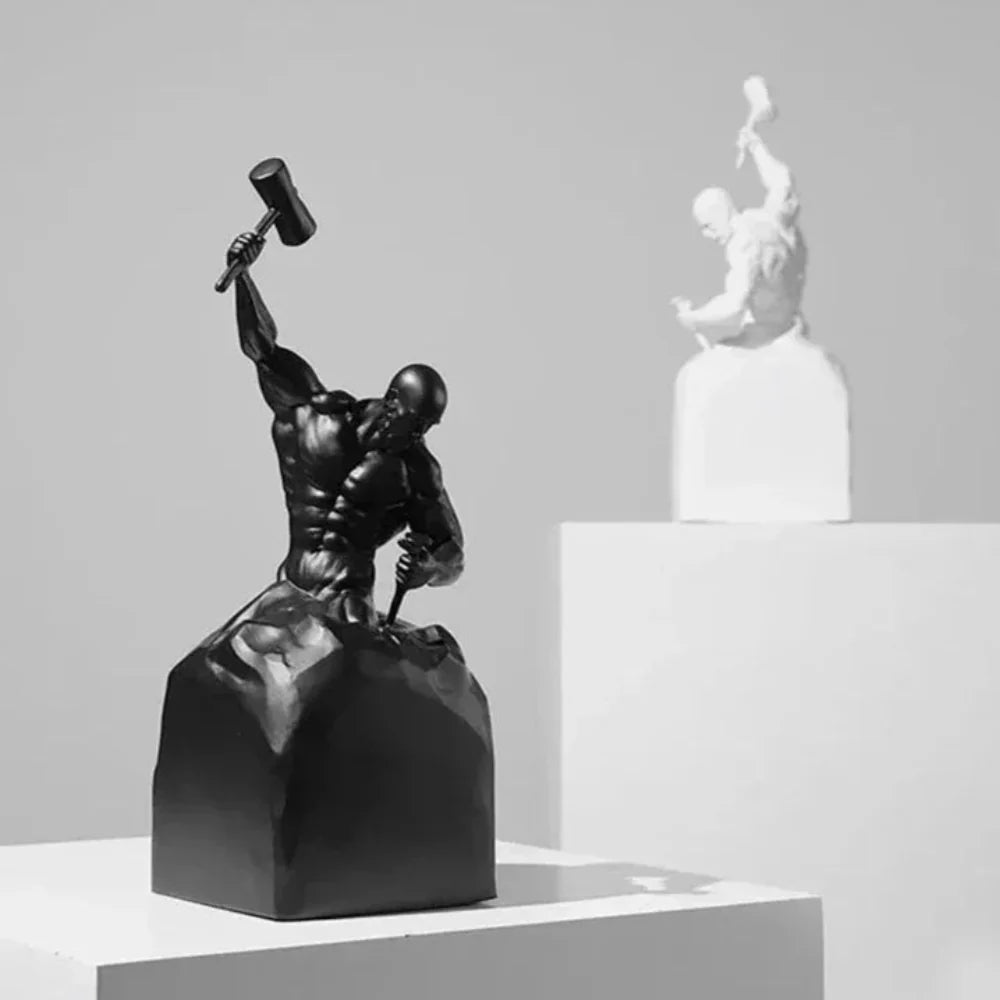 Self-Made Man Modern Muscular Black and White Sculpture Figurine