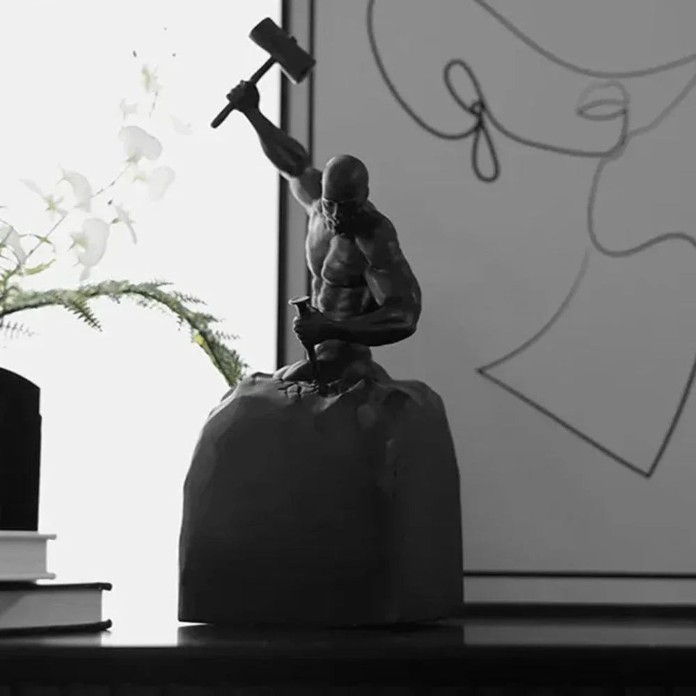 Self-Made Man Modern Muscular Black and White Sculpture Figurine