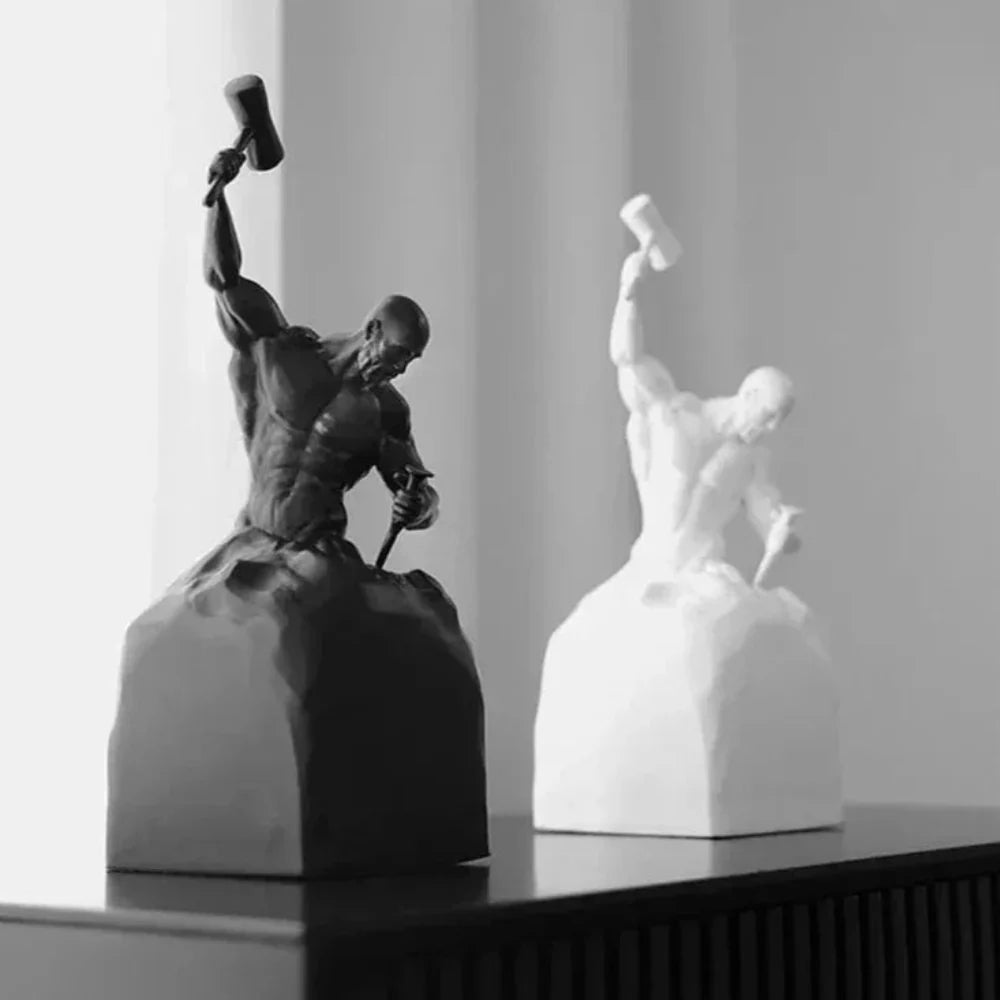 Self-Made Man Modern Muscular Black and White Sculpture Figurine