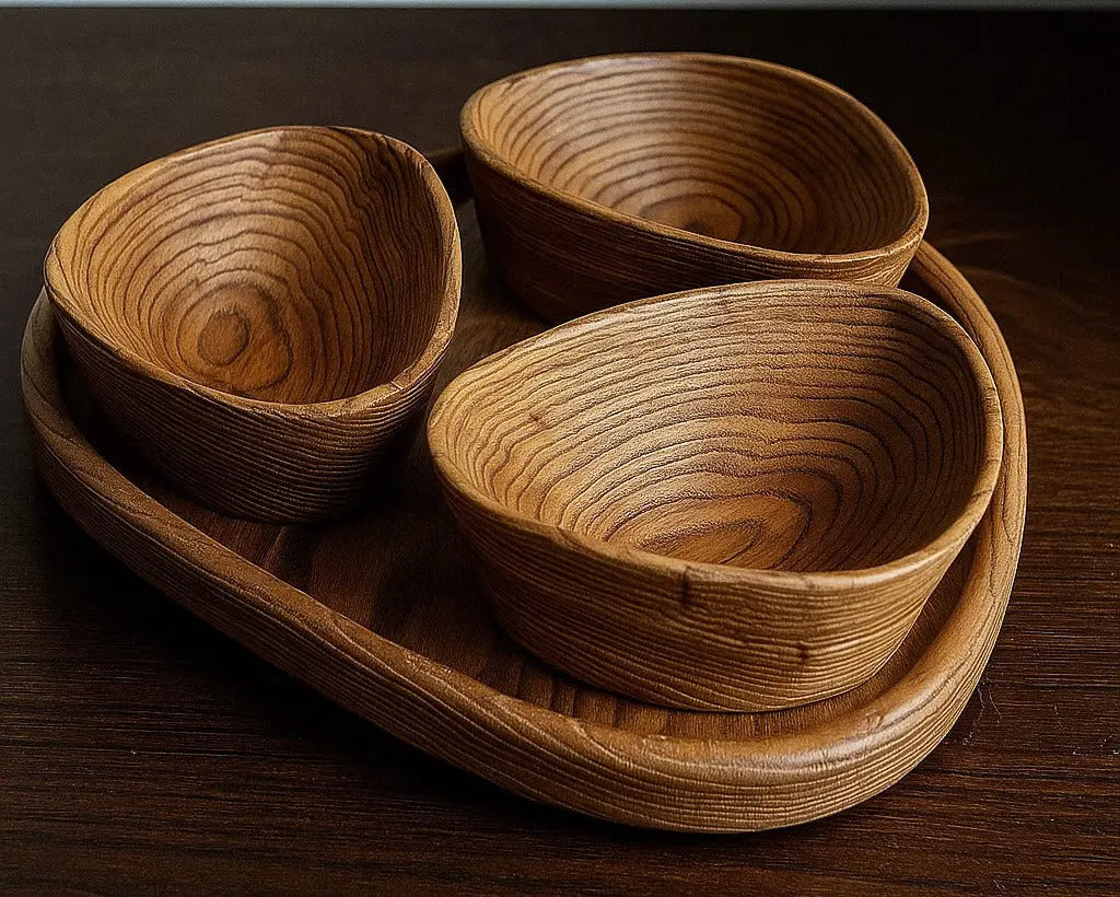 Handcrafted Luxury Wooden Nut Bowl Set with Tray