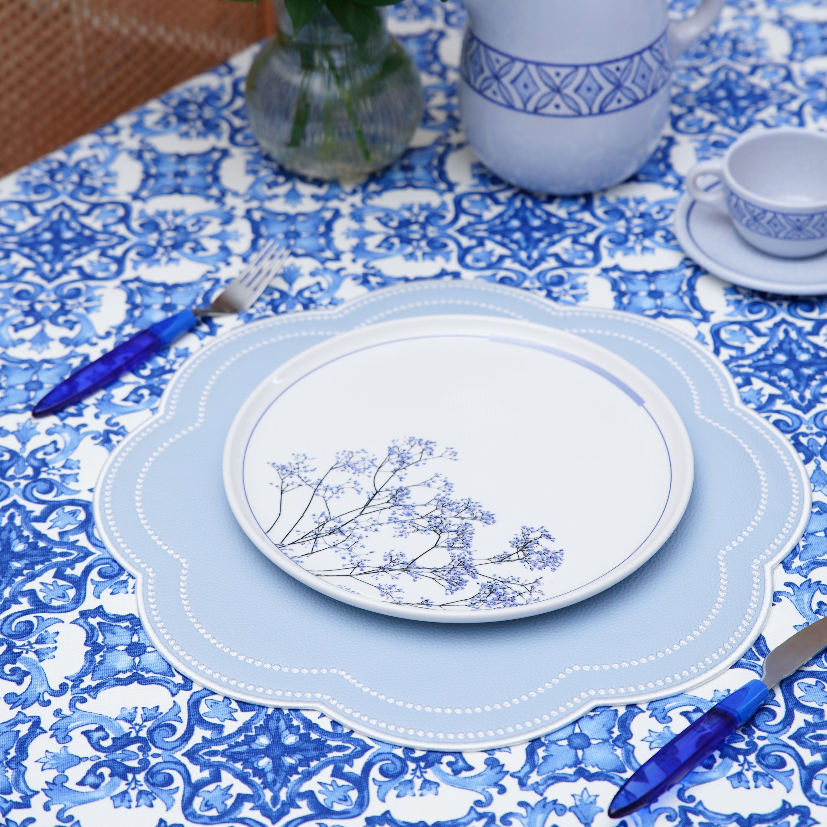 NURTURE SKY BLUE FAUX LEATHER SCALLOPED PLACEMAT (Set Of 4)