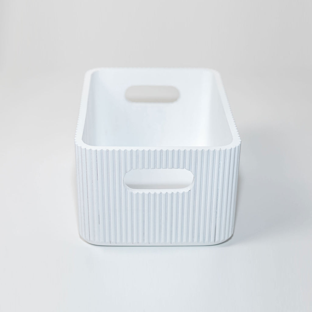 Wooden Ribbed Bins – White