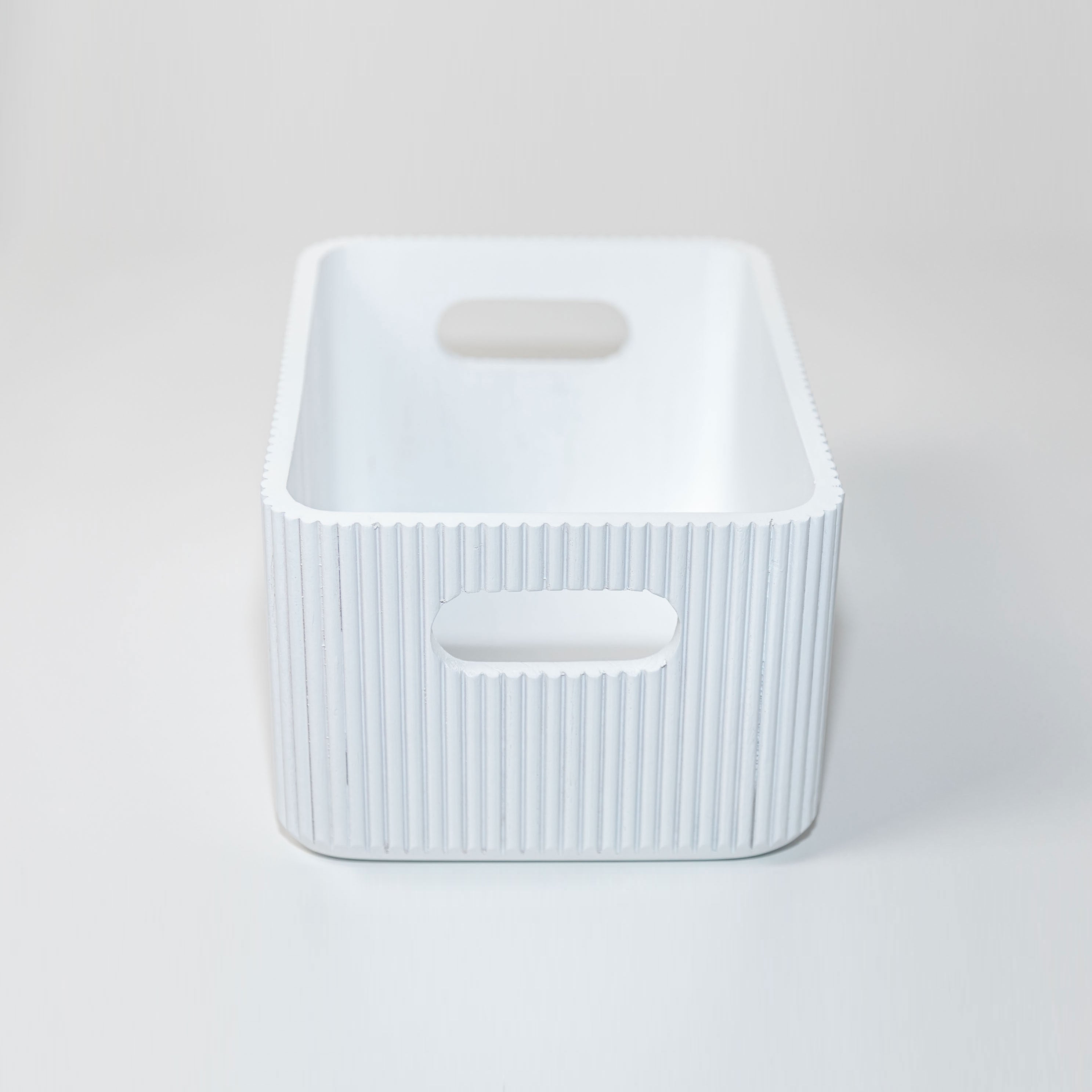 Wooden Ribbed Bins – White
