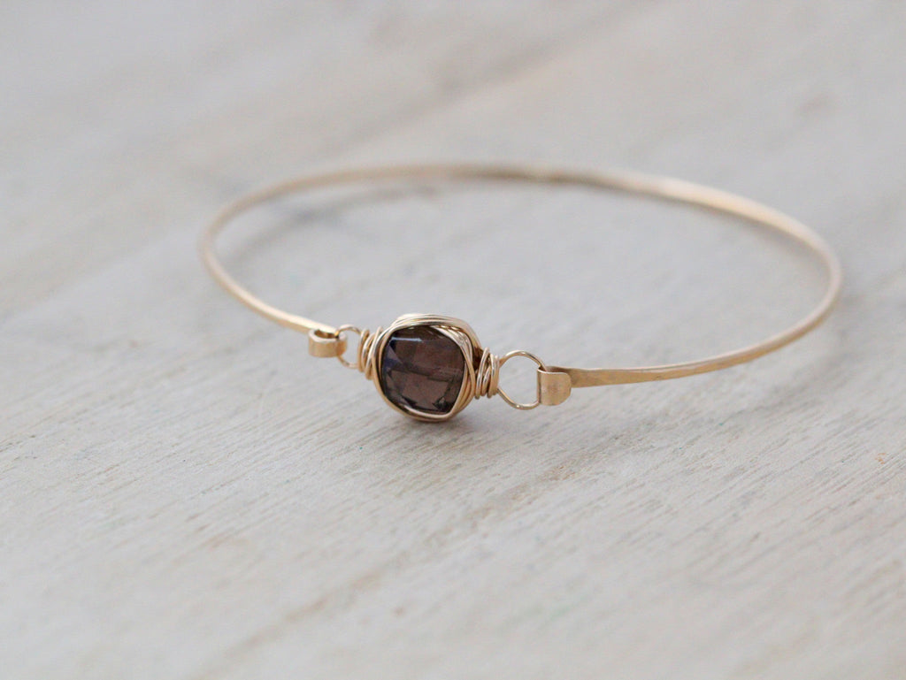 Smoky Quartz Bezel-Wrapped Bangle