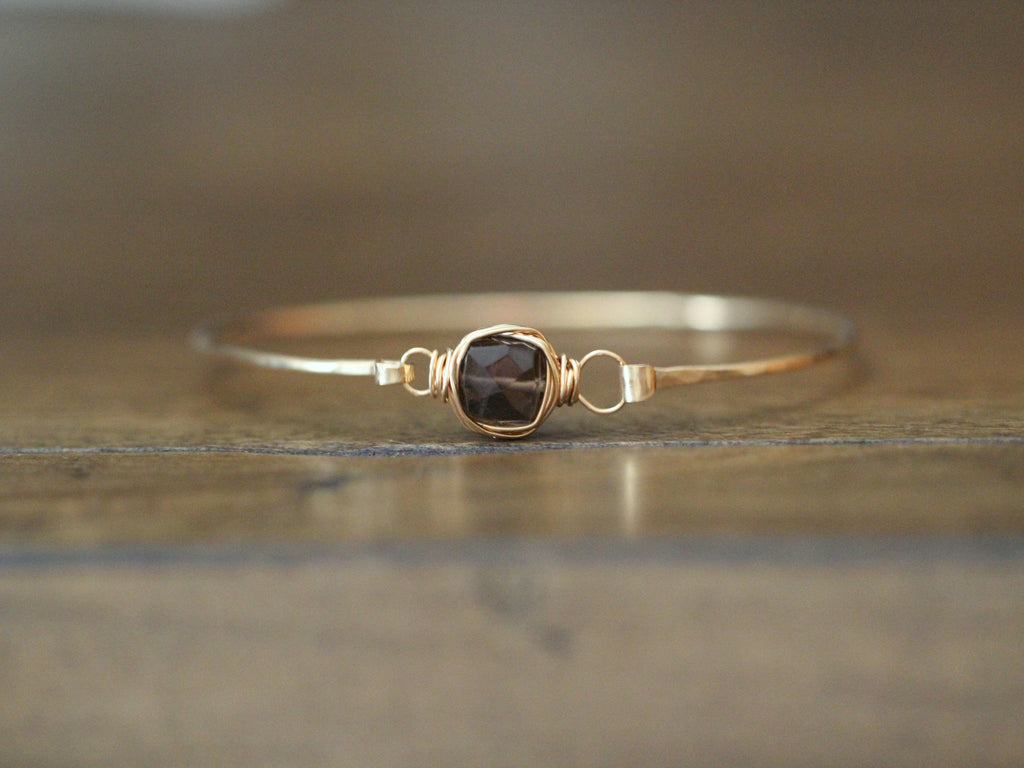 Smoky Quartz Bezel-Wrapped Bangle