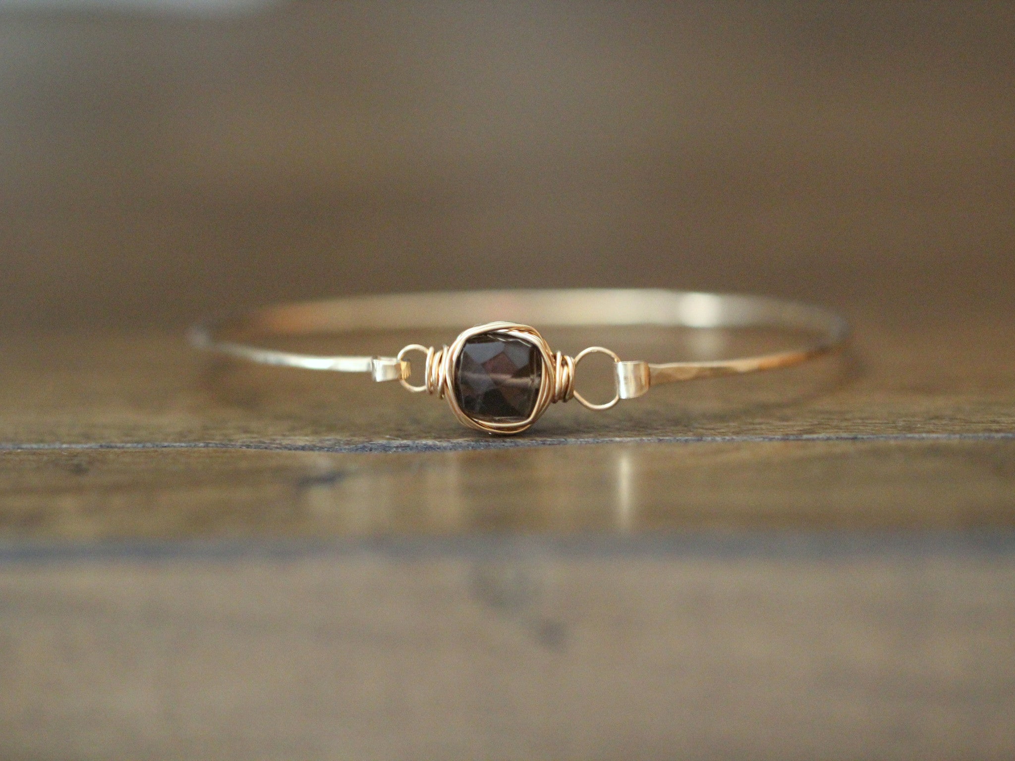 Smoky Quartz Bezel-Wrapped Bangle