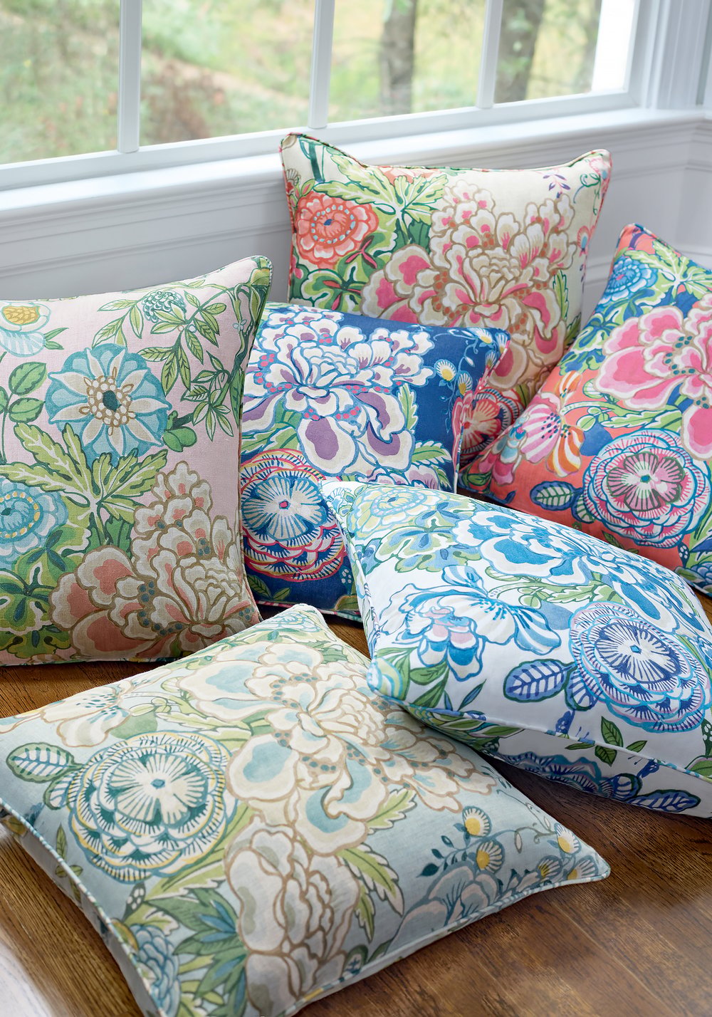 Peony Garden Floral Pillow Cover in Beige, Thibaut Pillows