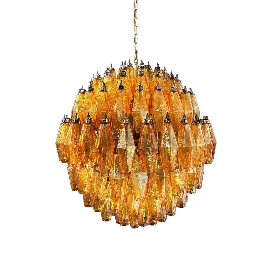 Spherical Poliedri Amber Art Glass Chandelier