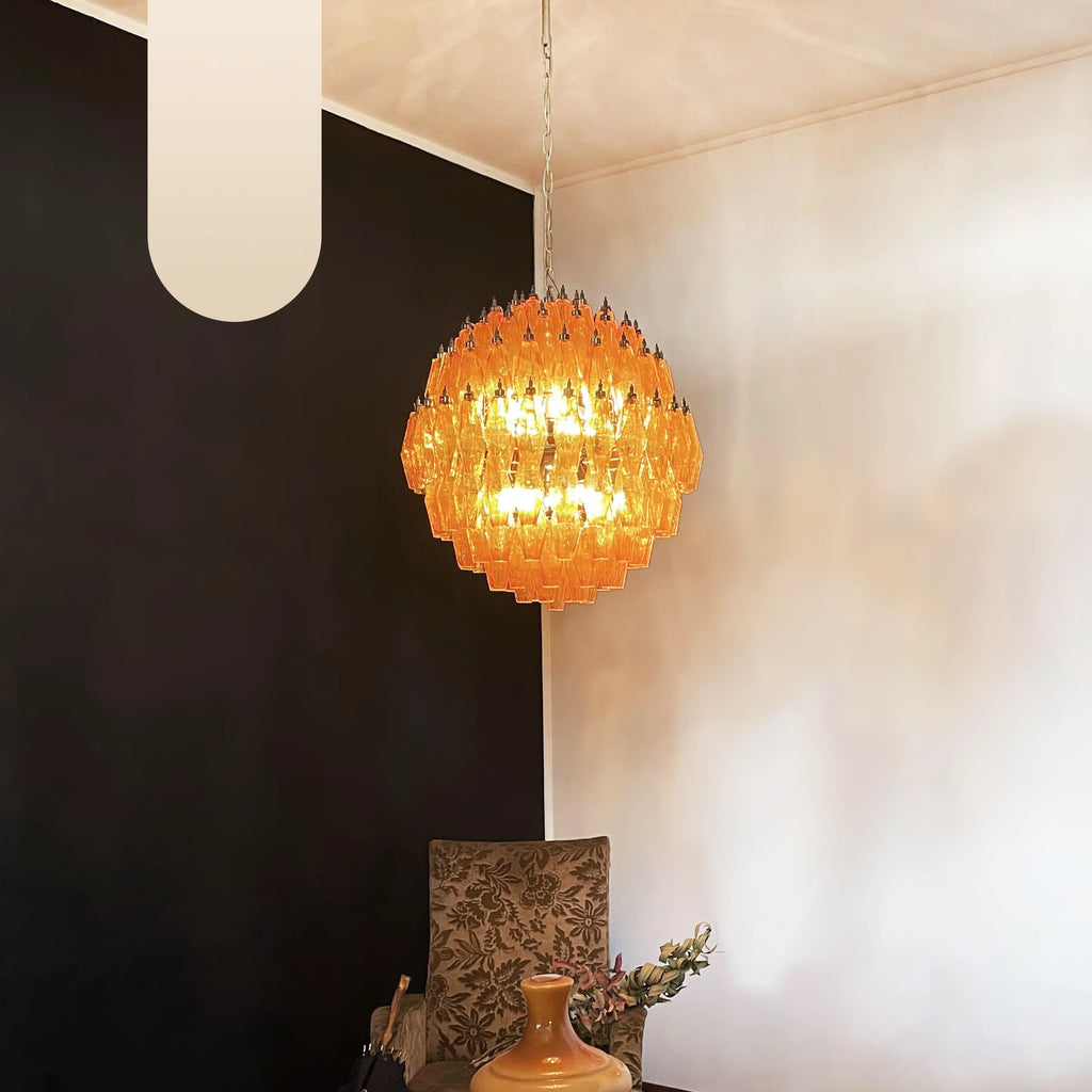Spherical Murano Poliedri Amber Glass Chandelier