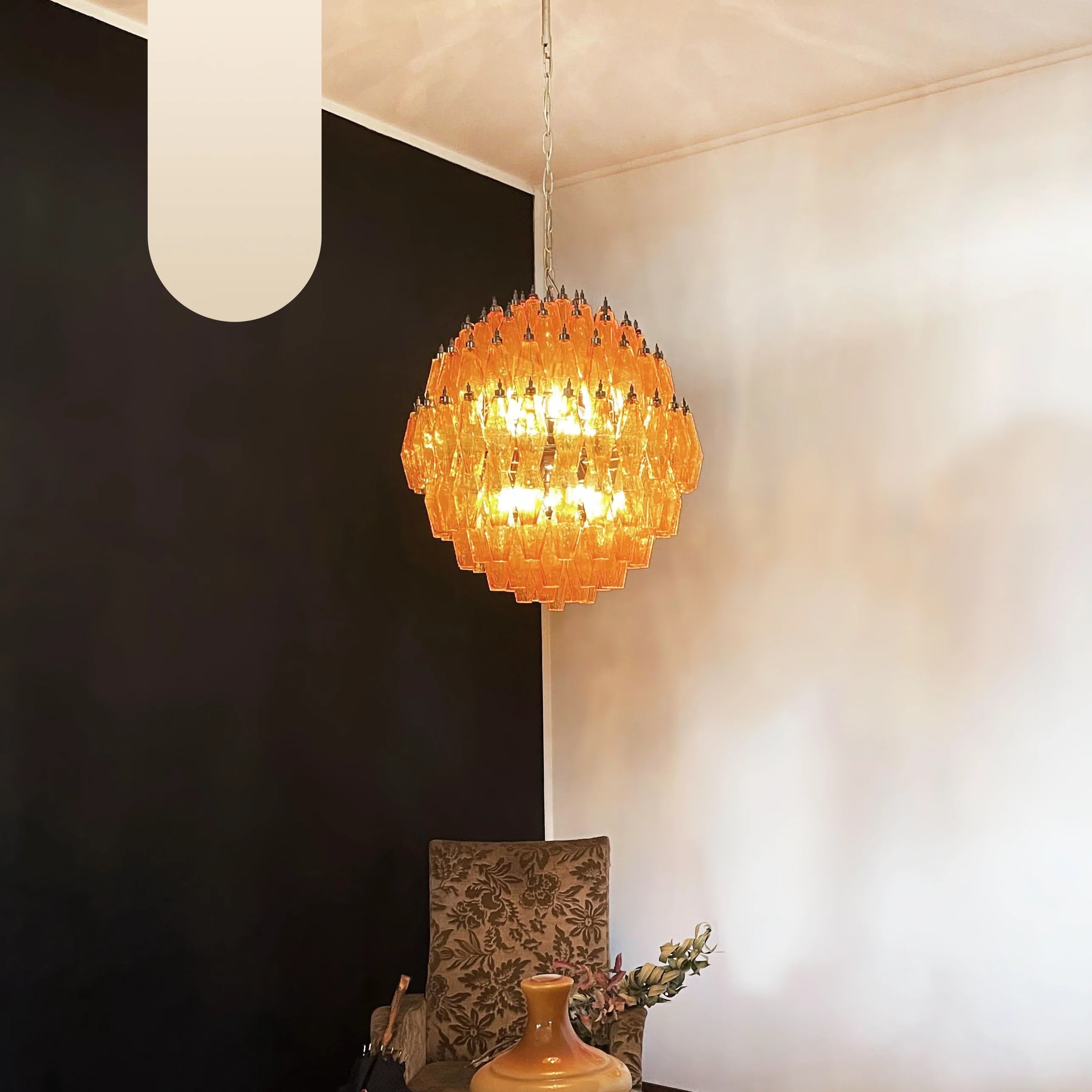 Spherical Murano Poliedri Amber Glass Chandelier