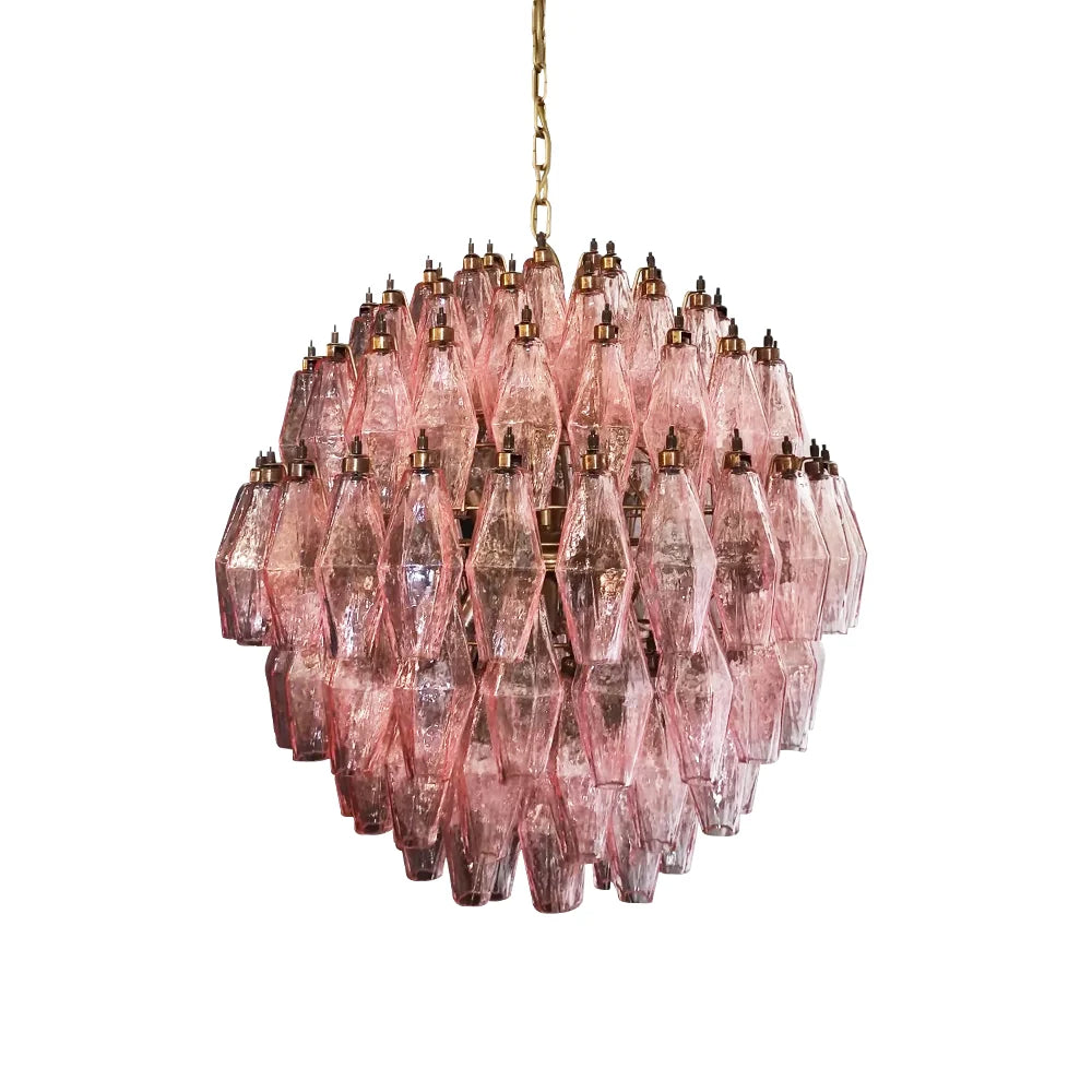 Spherical Poliedri Pink Glass Chandelier
