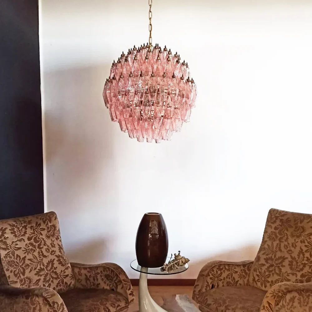 Spherical Poliedri Pink Glass Chandelier