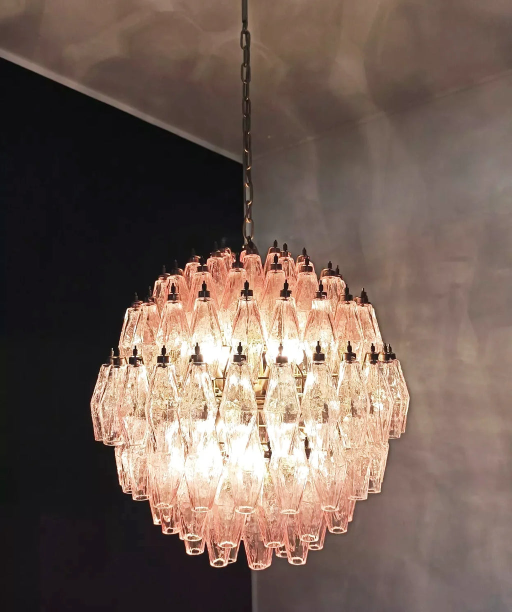 Spherical Poliedri Pink Glass Chandelier