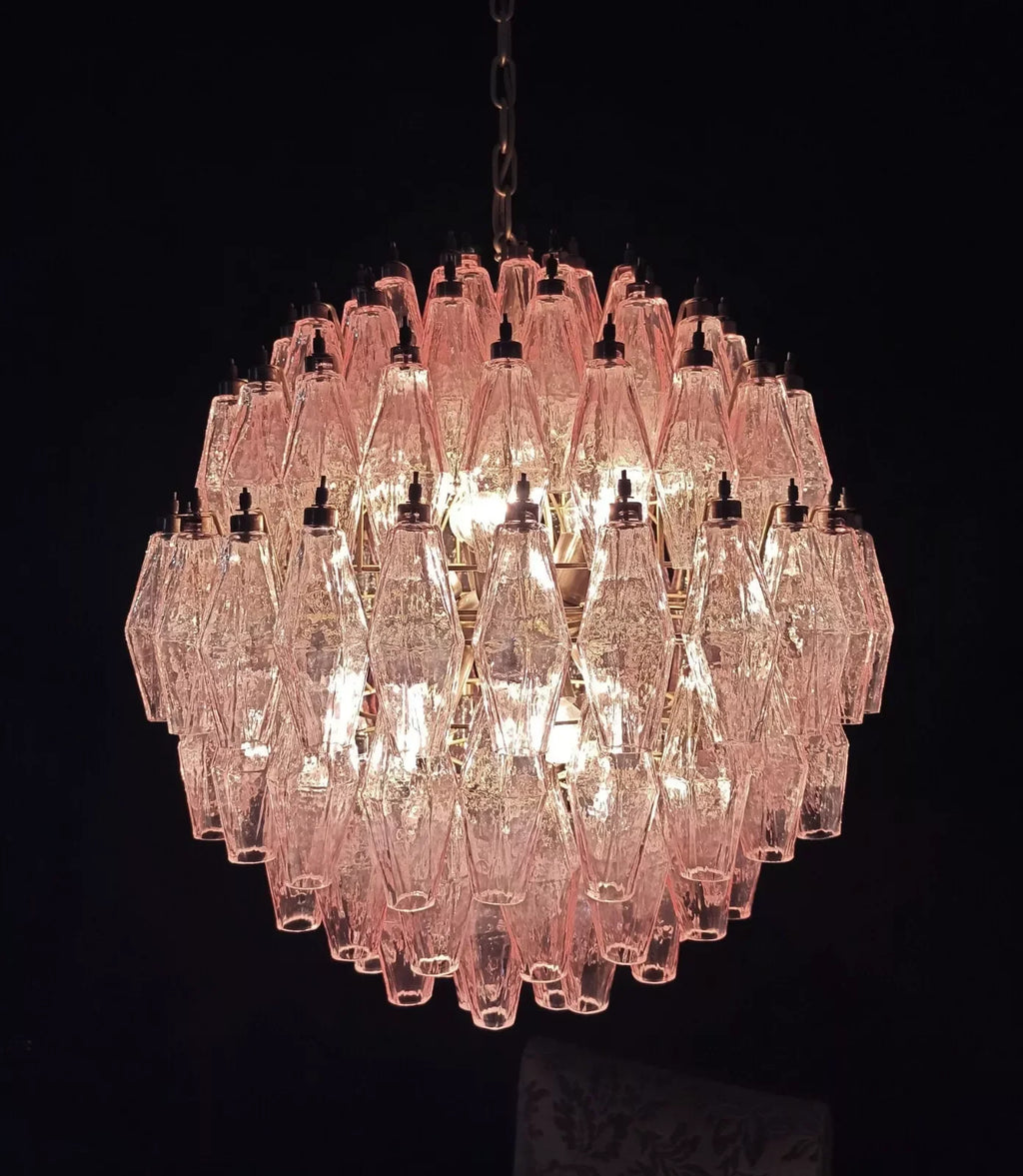 Spherical Poliedri Pink Glass Chandelier