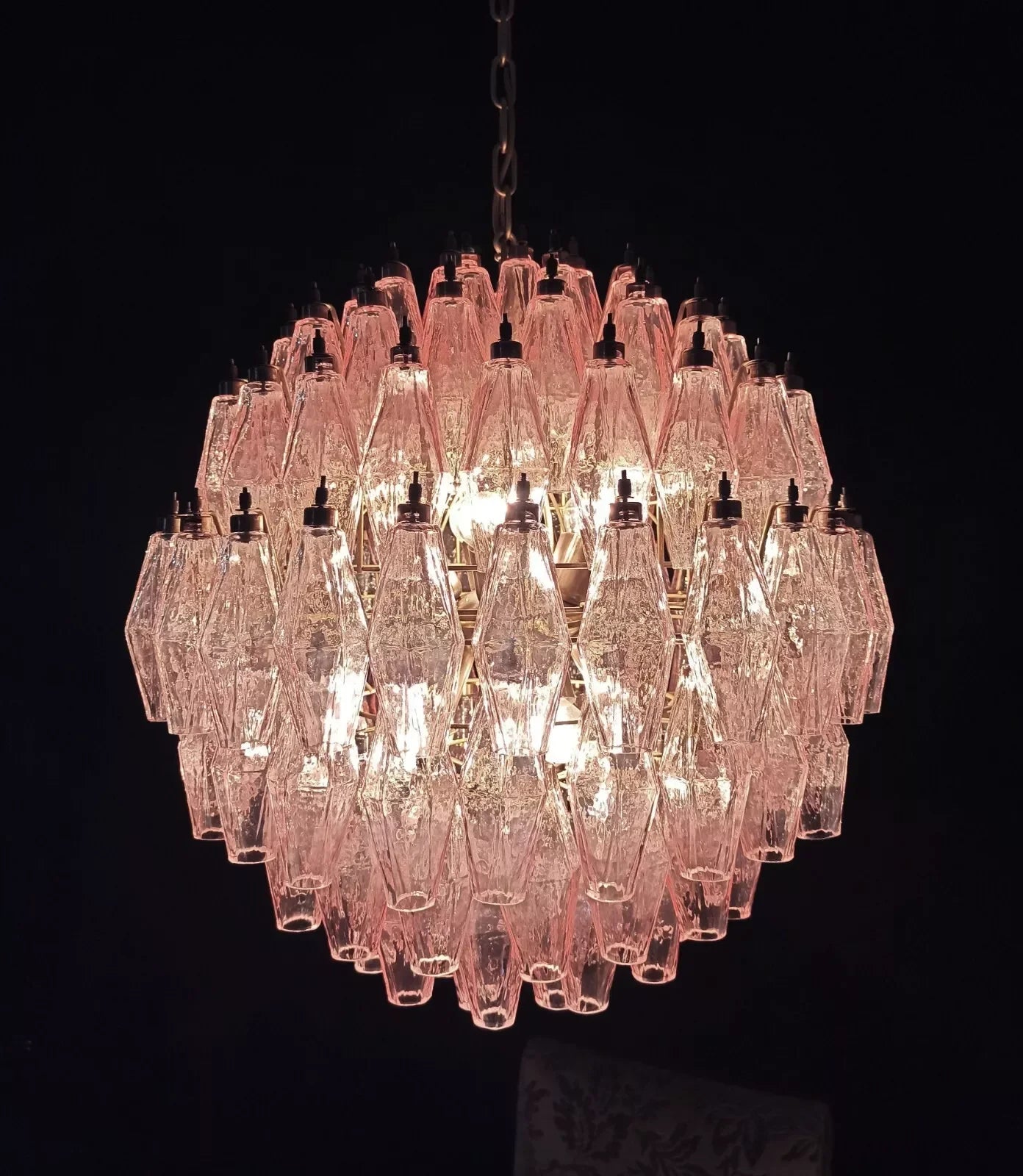 Spherical Poliedri Pink Glass Chandelier