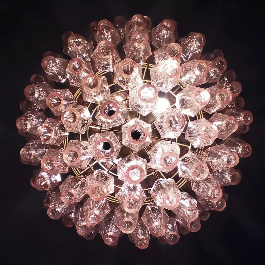 Spherical Poliedri Pink Glass Chandelier