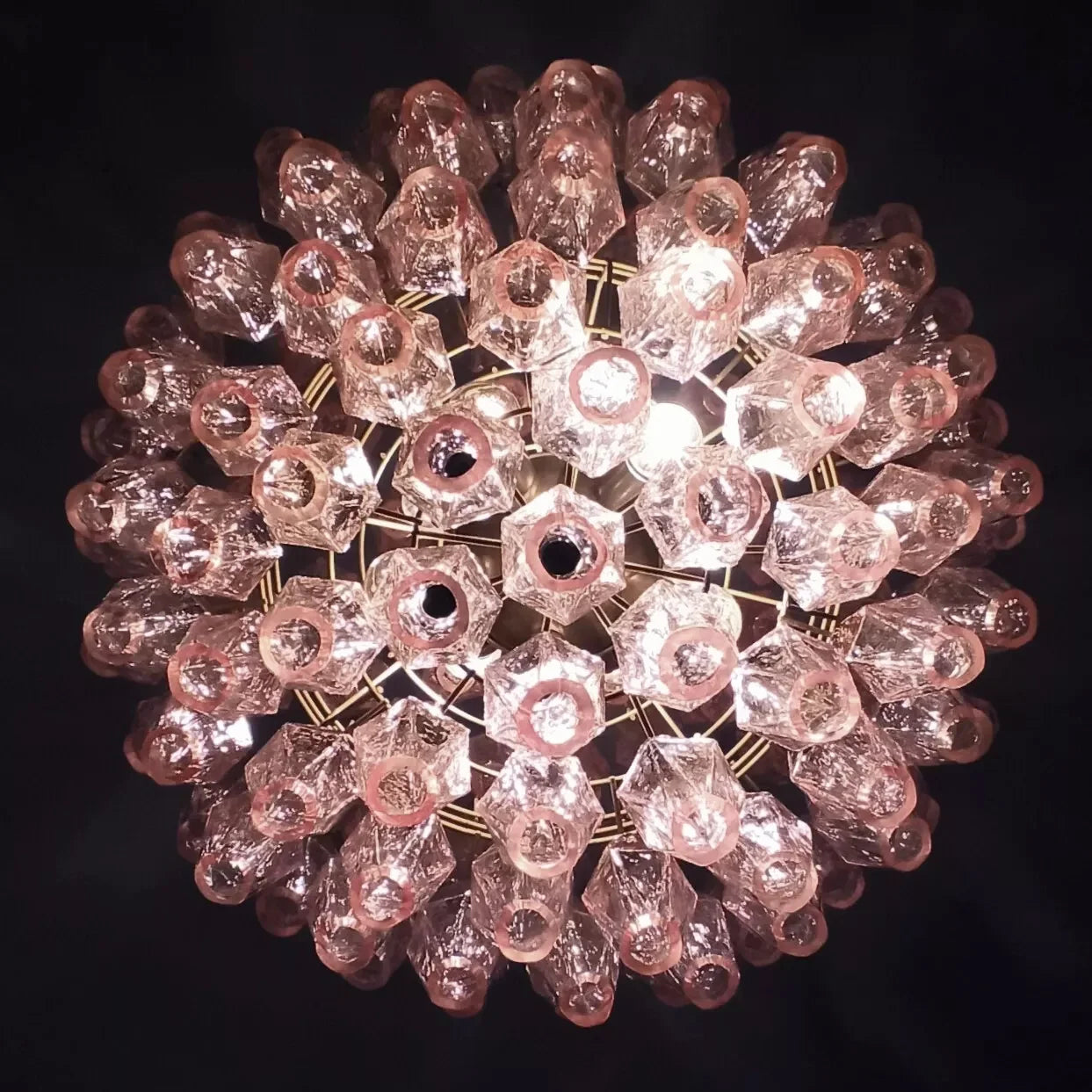 Spherical Poliedri Pink Glass Chandelier