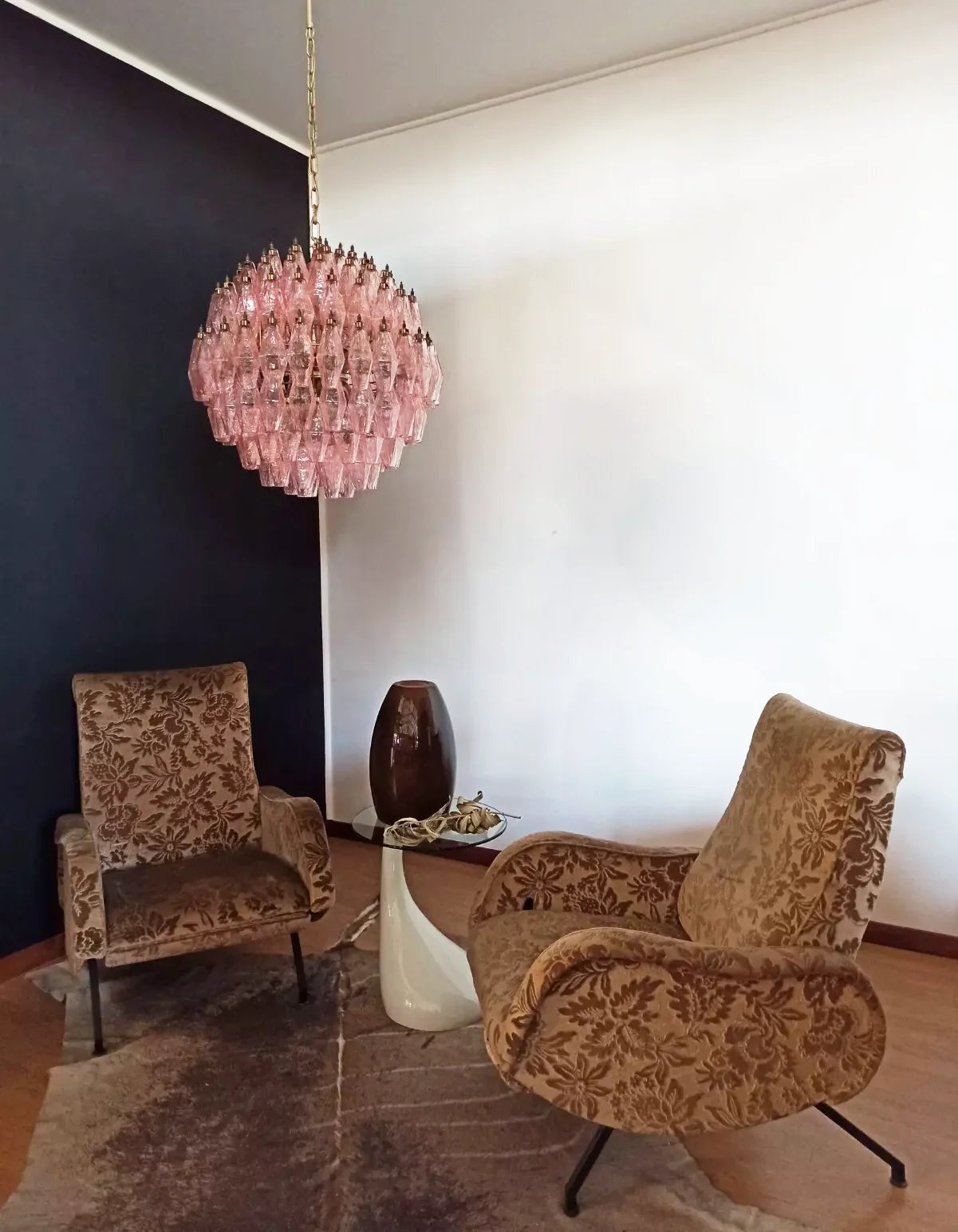 Spherical Poliedri Pink Glass Chandelier