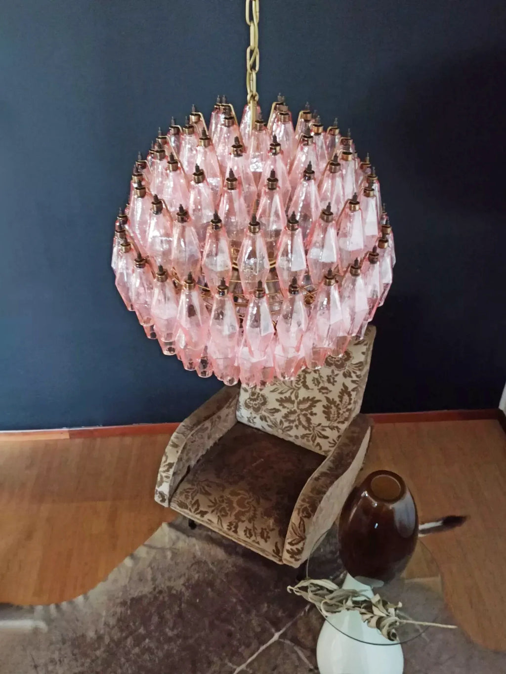 Spherical Poliedri Pink Glass Chandelier