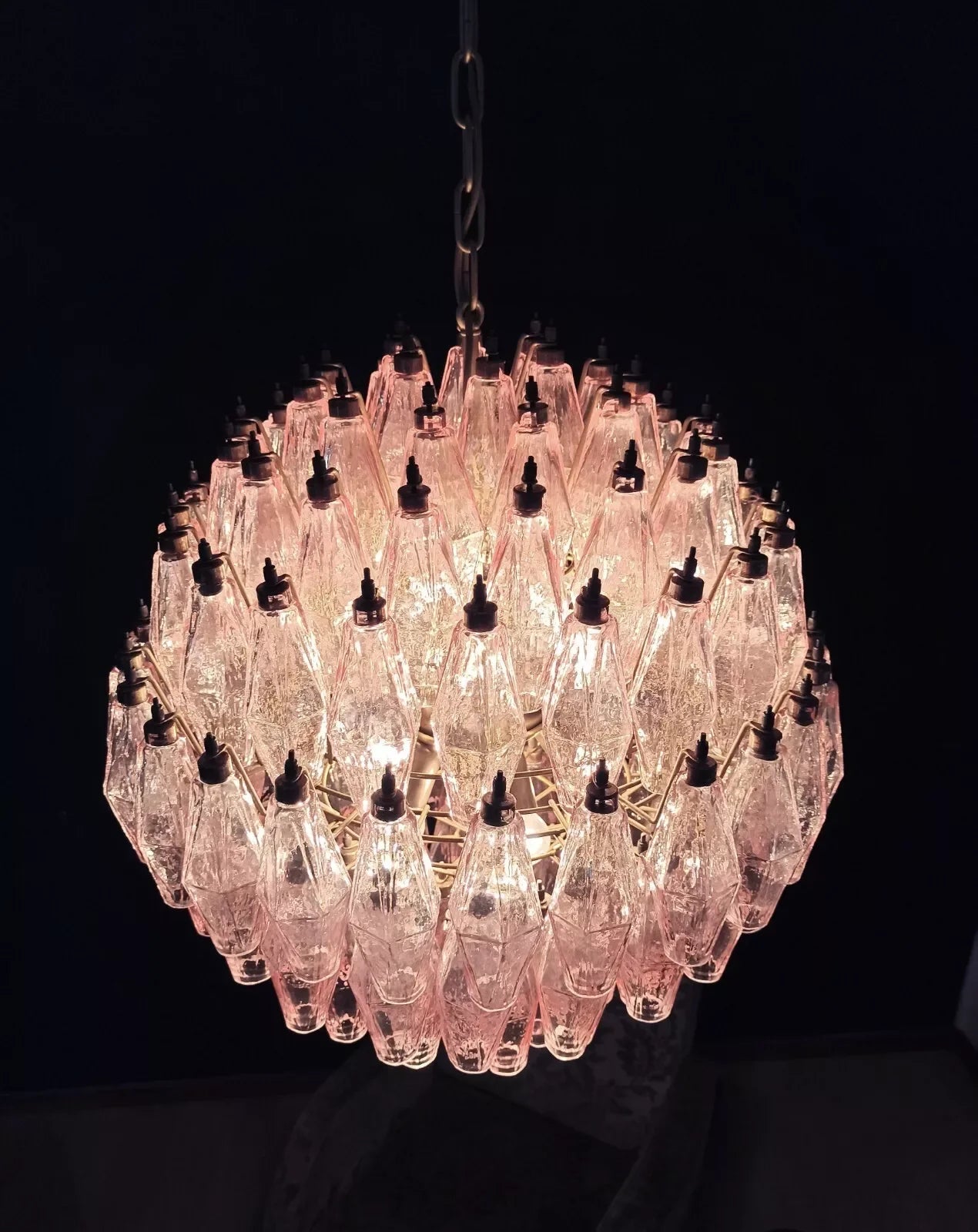 Spherical Poliedri Pink Glass Chandelier