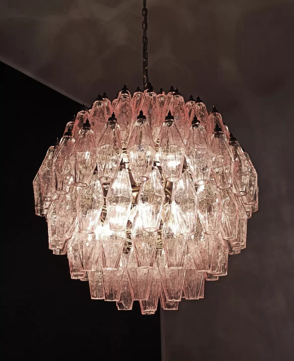 Spherical Poliedri Pink Glass Chandelier