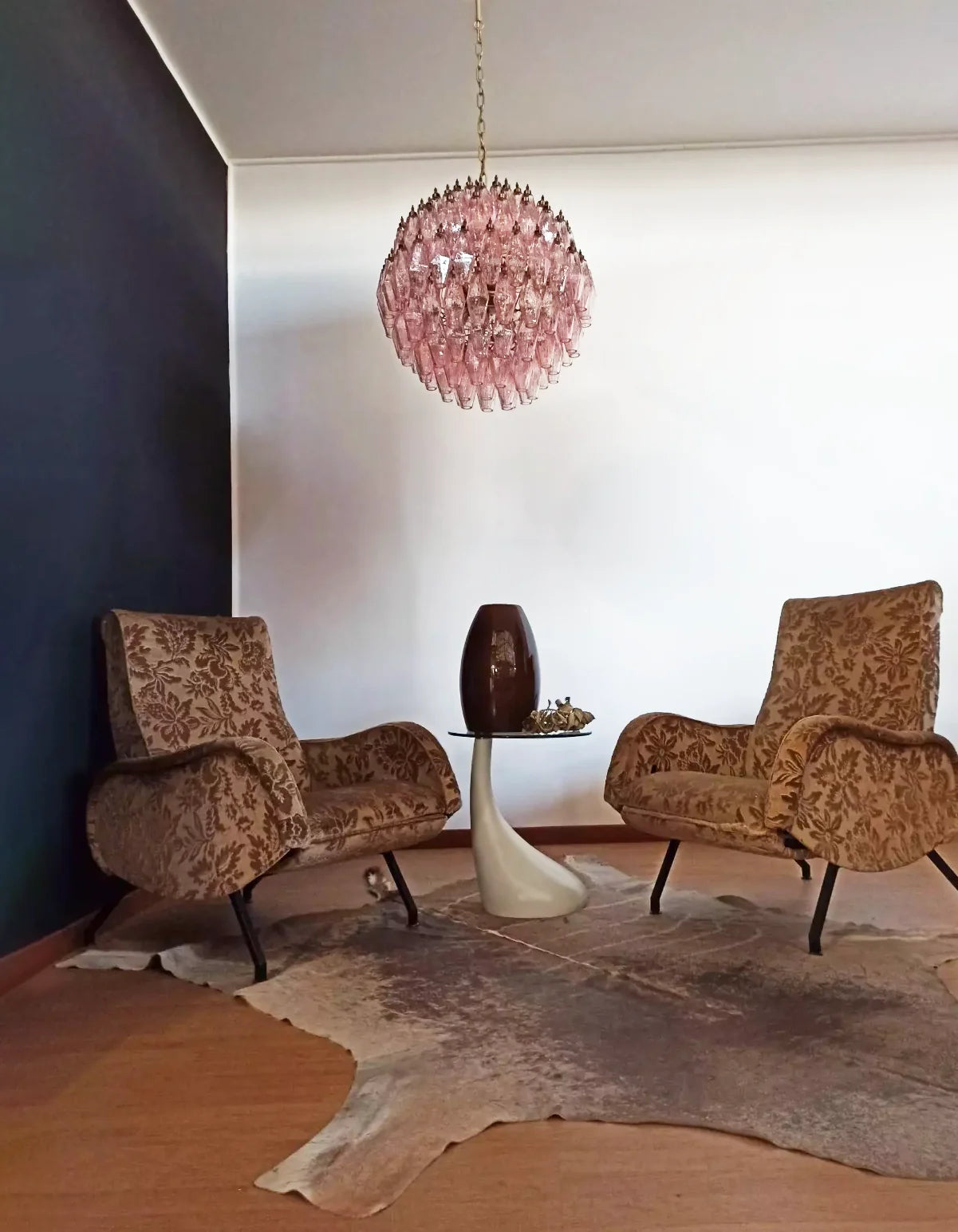Spherical Poliedri Pink Glass Chandelier