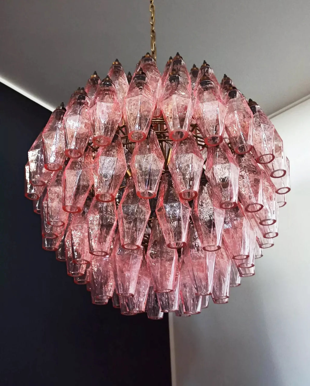 Spherical Poliedri Pink Glass Chandelier