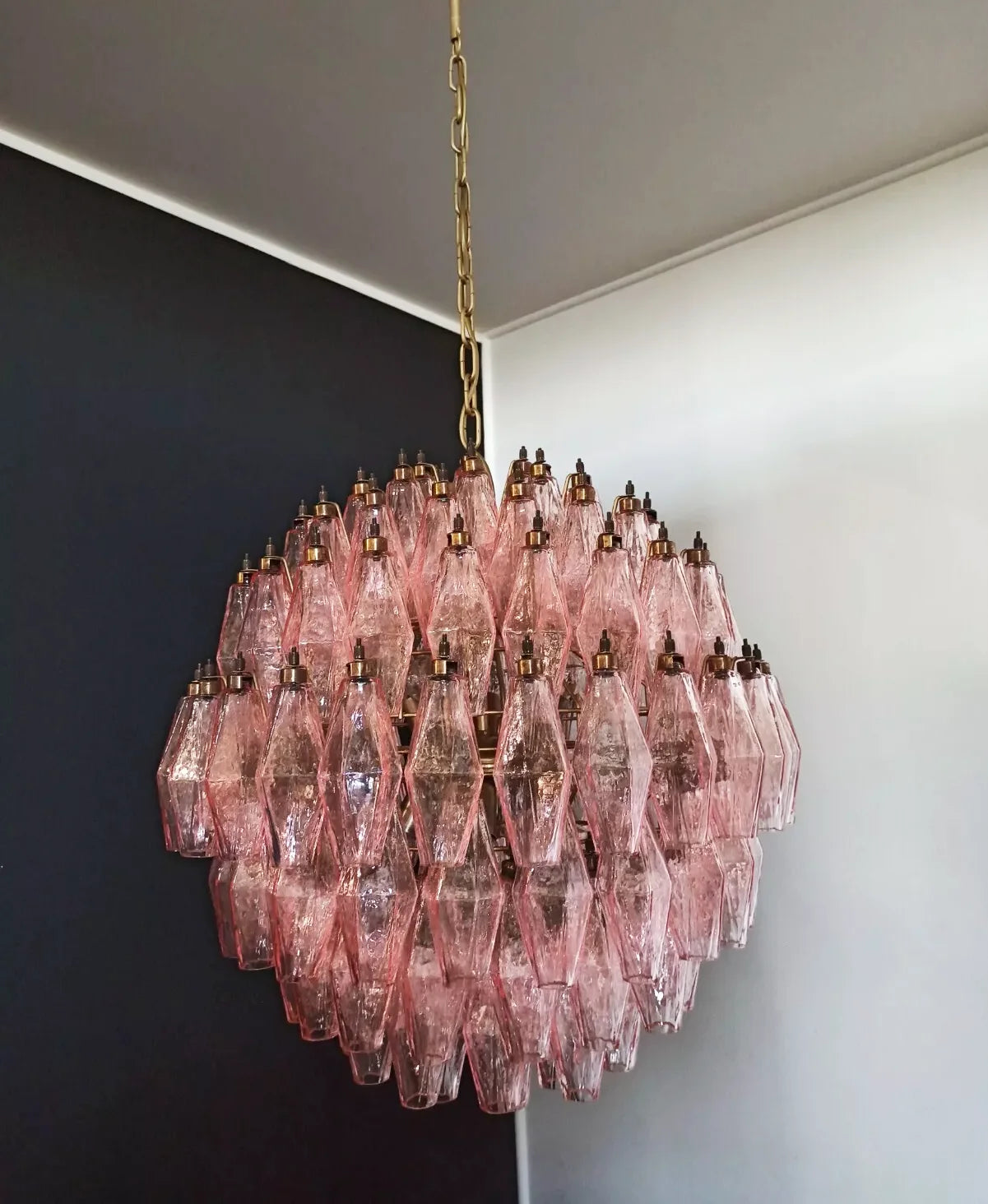 Spherical Poliedri Pink Glass Chandelier