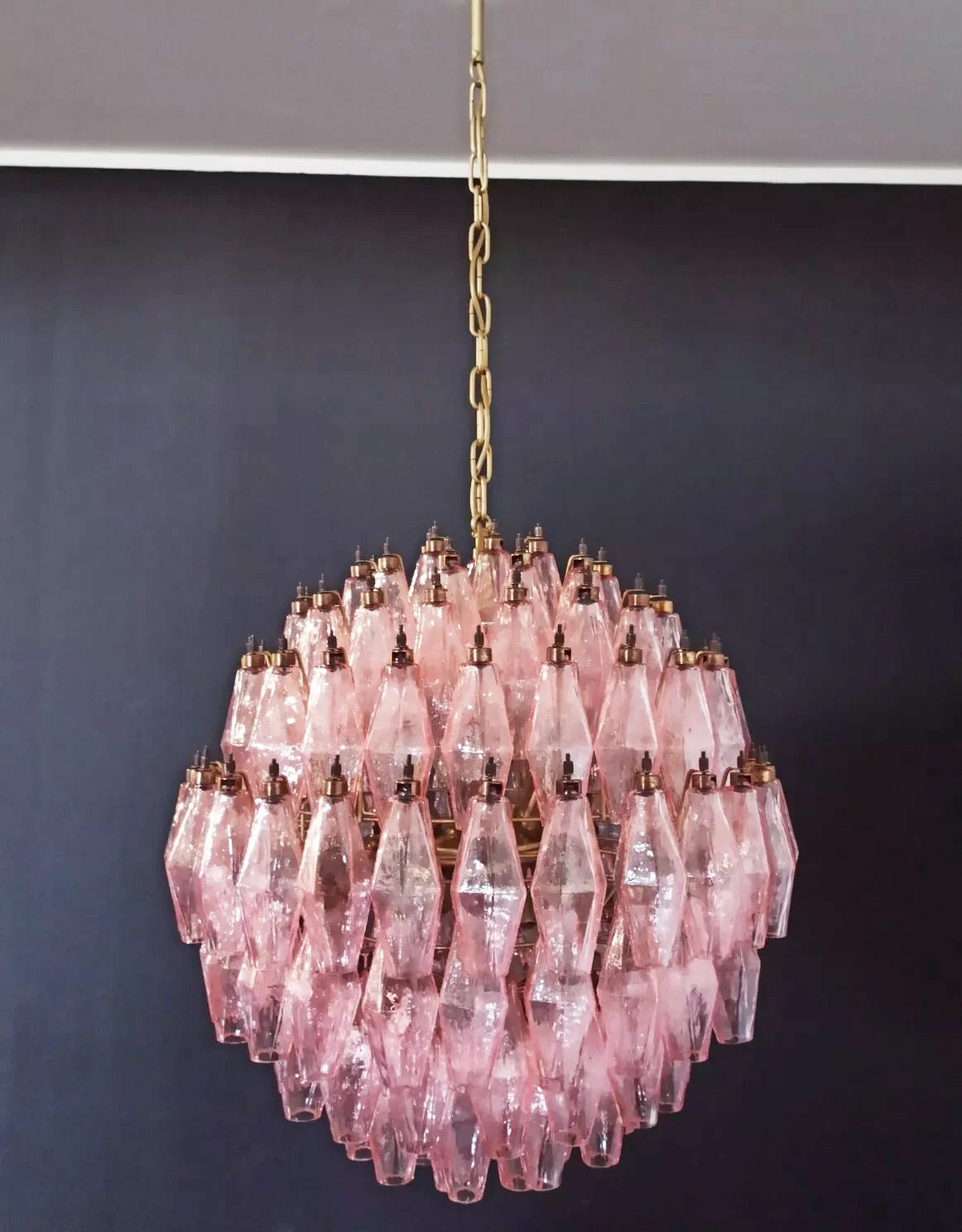 Spherical Poliedri Pink Glass Chandelier