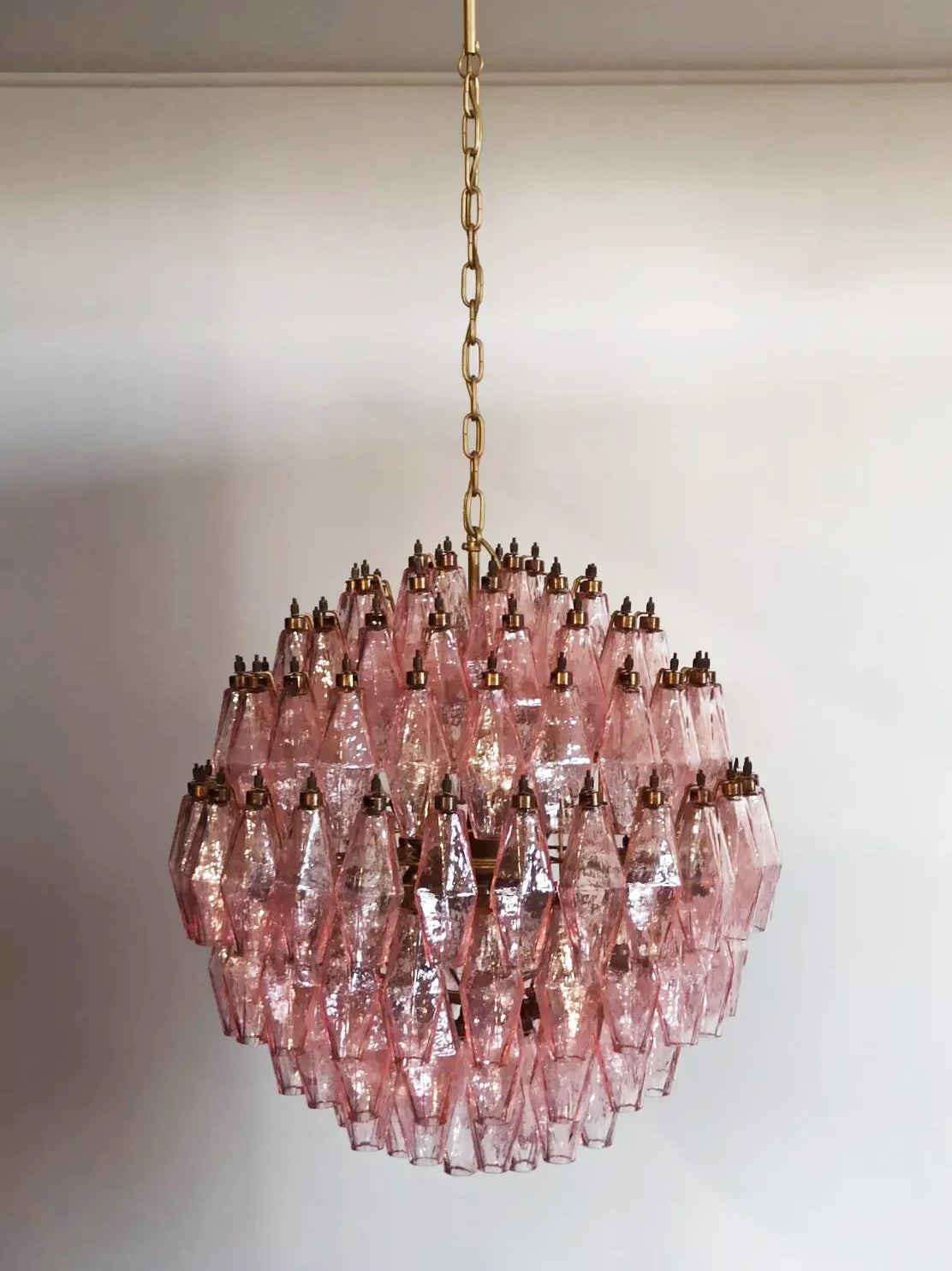 Spherical Poliedri Pink Glass Chandelier