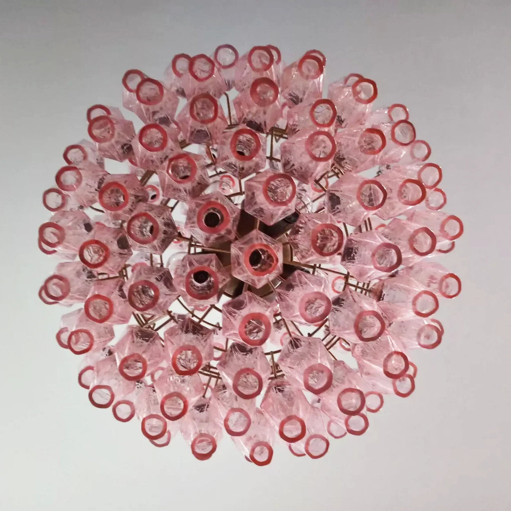 Spherical Poliedri Pink Glass Chandelier